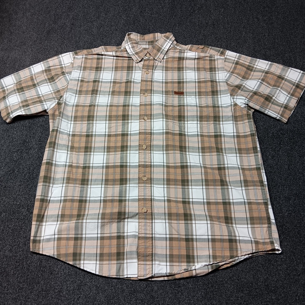 Carhartt Shirt Men Large Brown Plaid Short Sleeve Casual Button Up S136 VOL